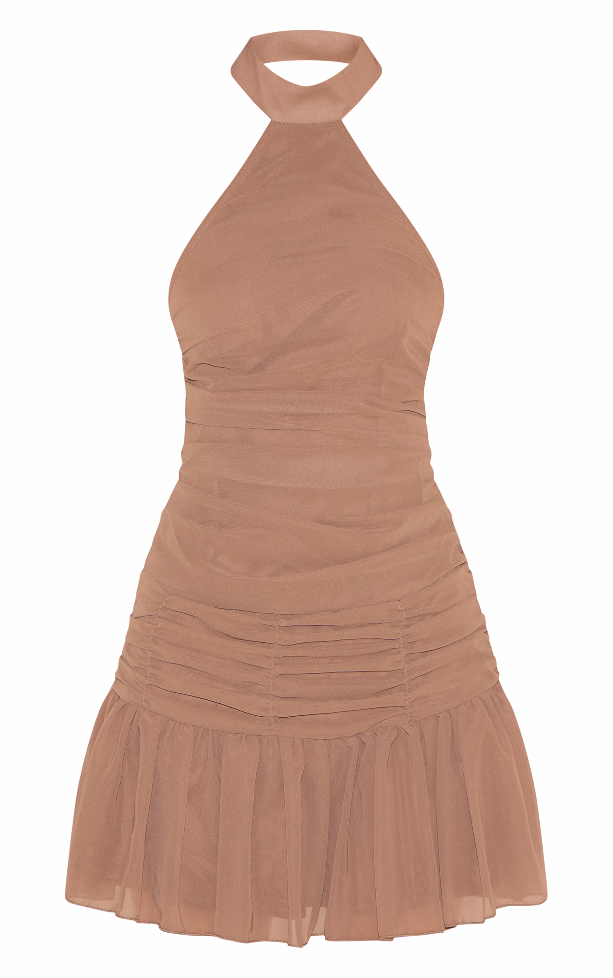 Mushroom Chiffon Halter Neck Mini Dress