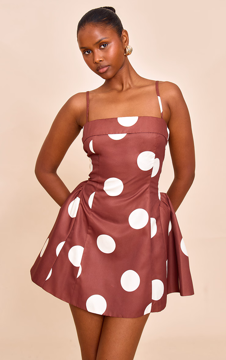 Brown Polka Dot Structured Shift Dress
