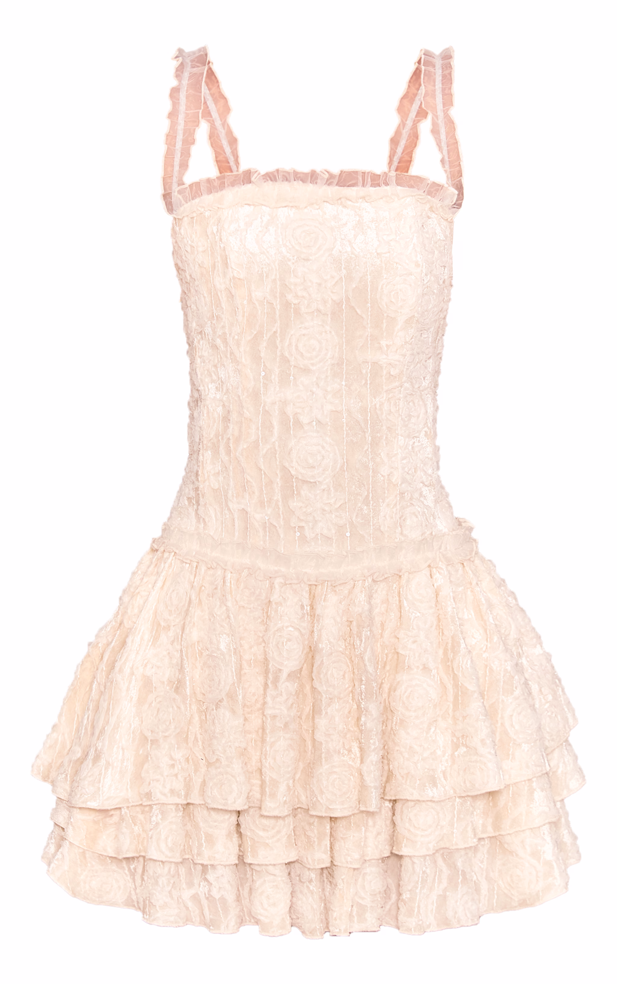 Cream Devore Lace Bardot Bodycon Dress