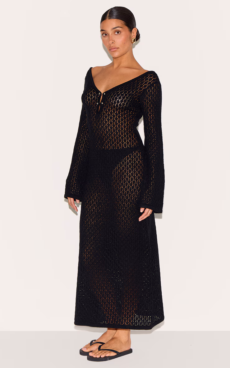 Petite Black Knit V Neck Maxi Dress