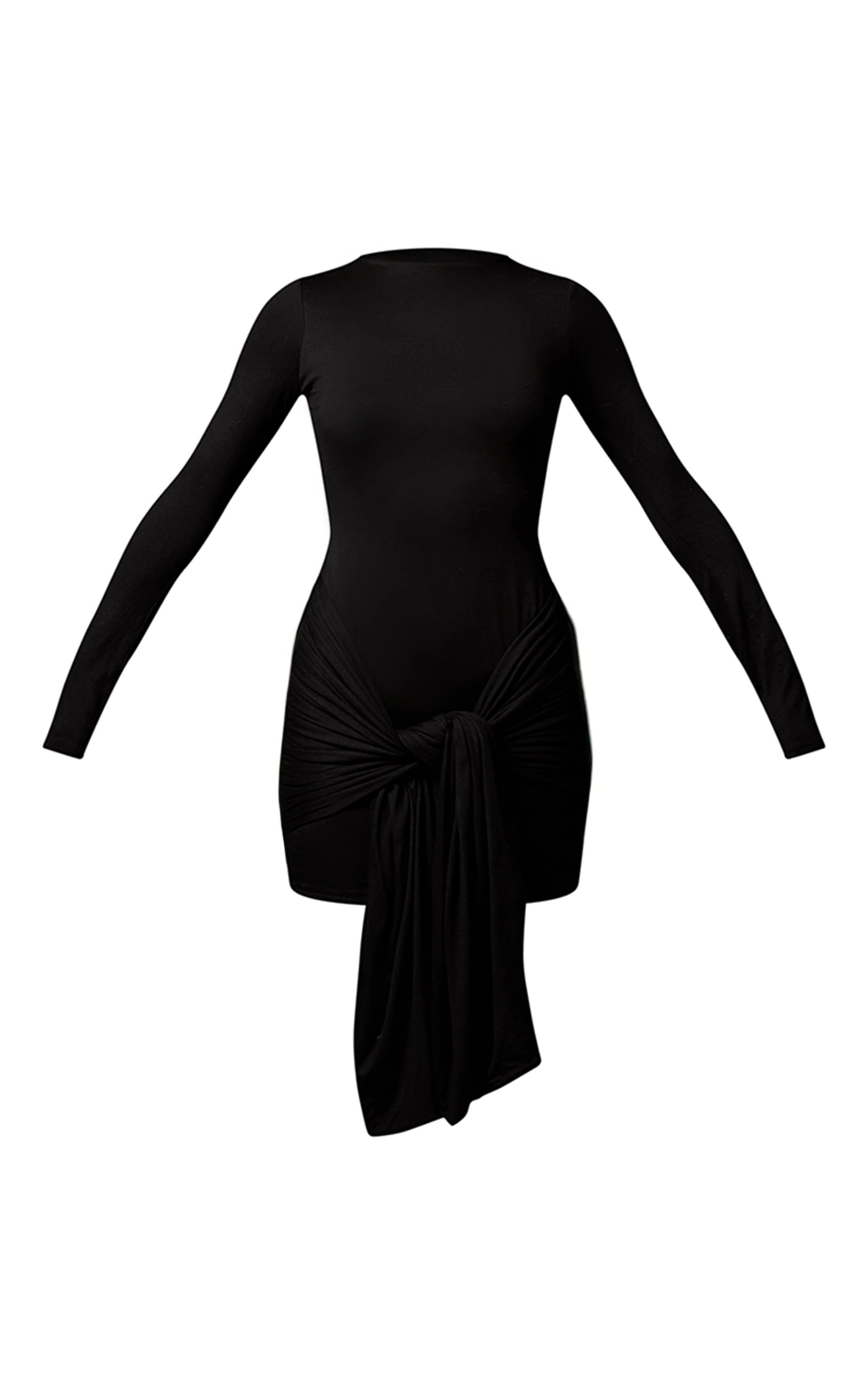 Black Double Contour Long Sleeve Wrap Detail Bodycon Dress