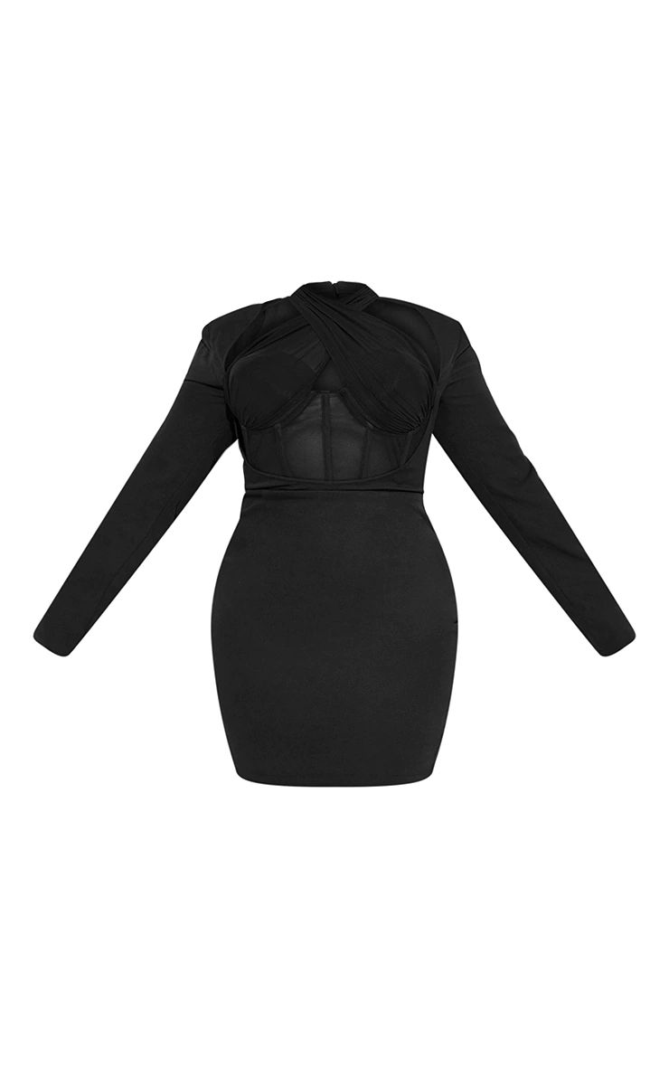 Plus Black Corset Cross Front Bodycon Dress