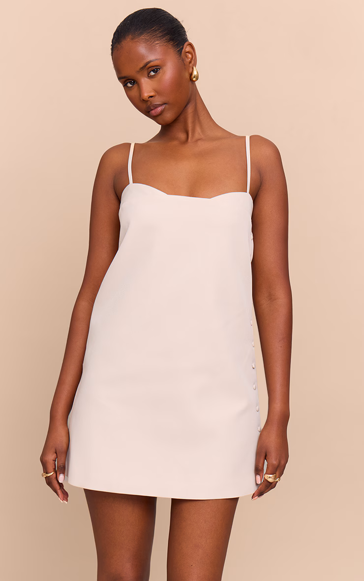 Natural Woven Side Button Detail Mini A-line Dress