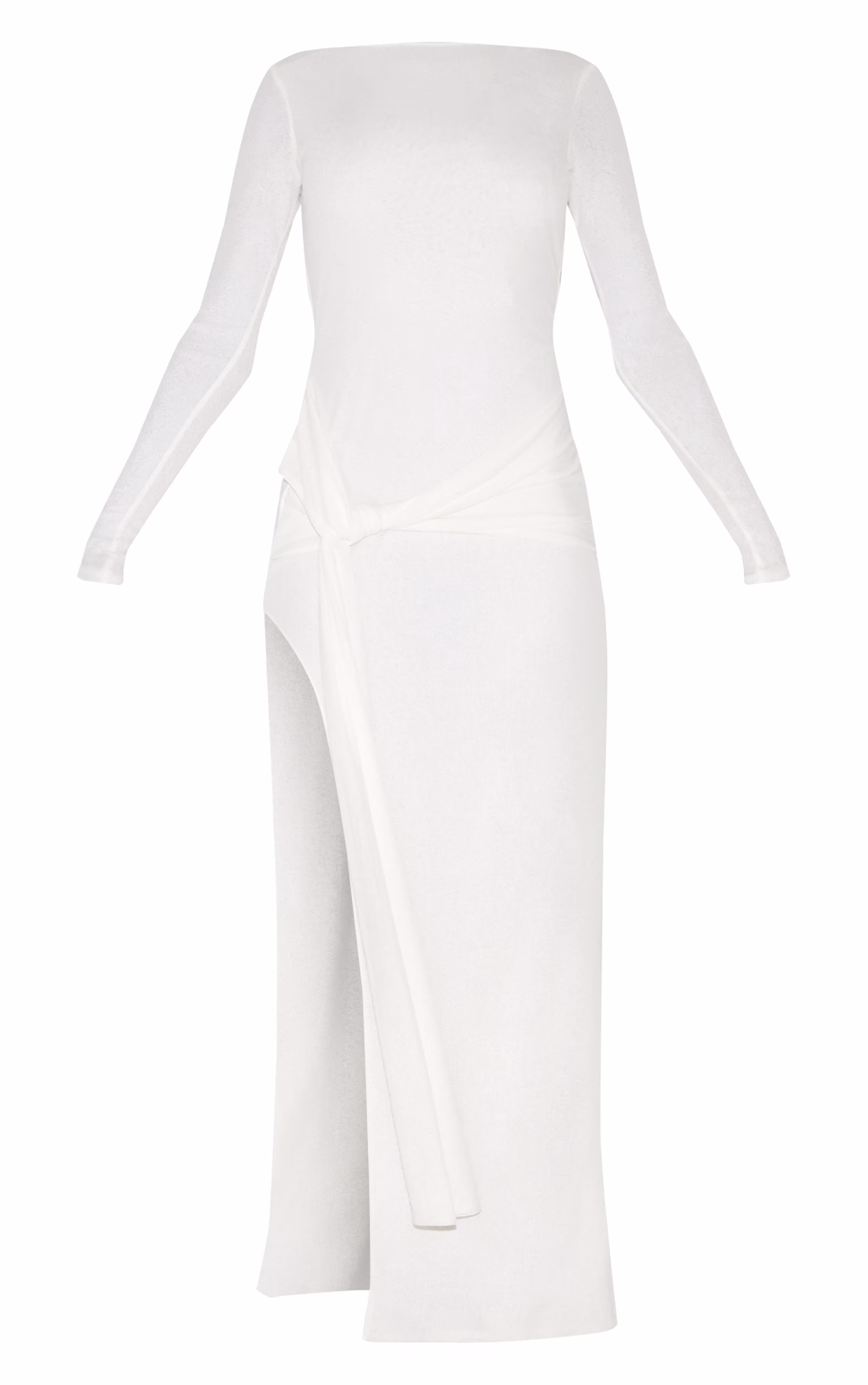 Petite White Long Sleeve Sheer Tie Front Maxi Dress