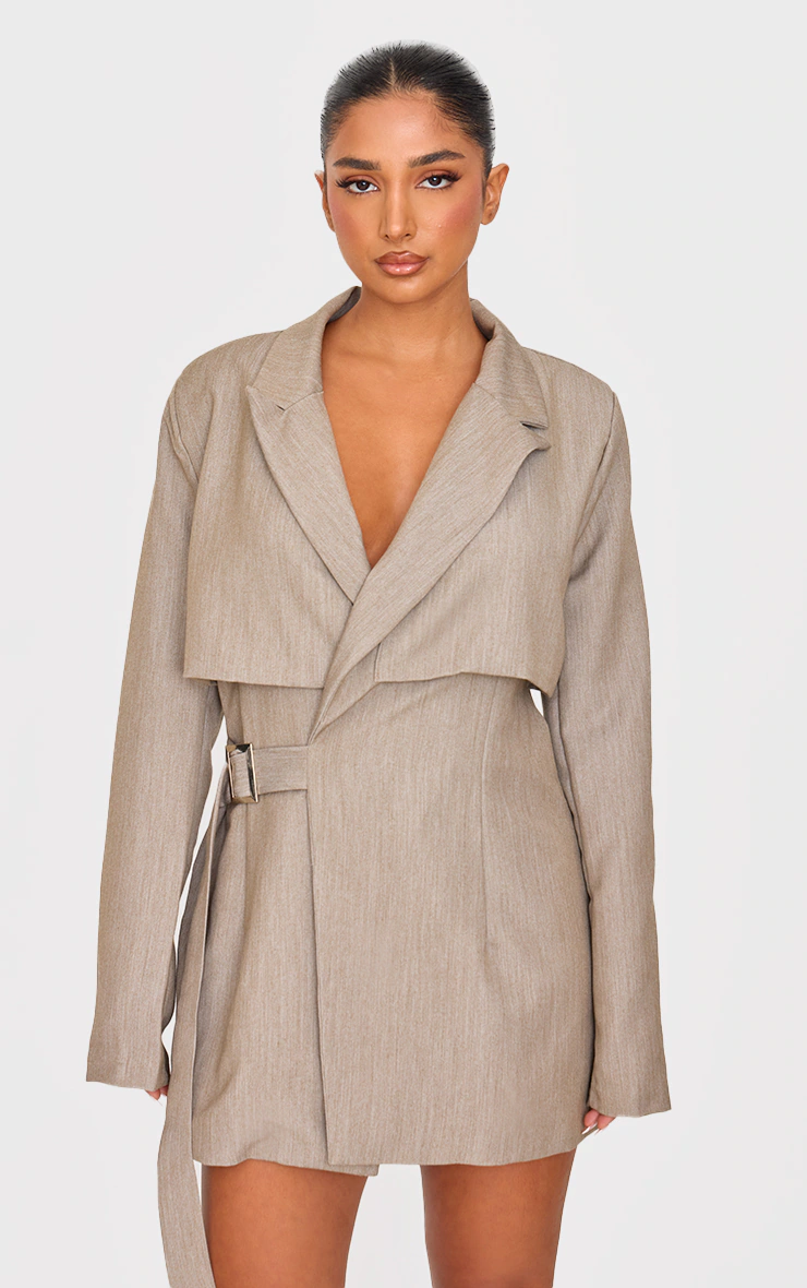 Petite Deep Stone Trim Detail Oversized Blazer Dress