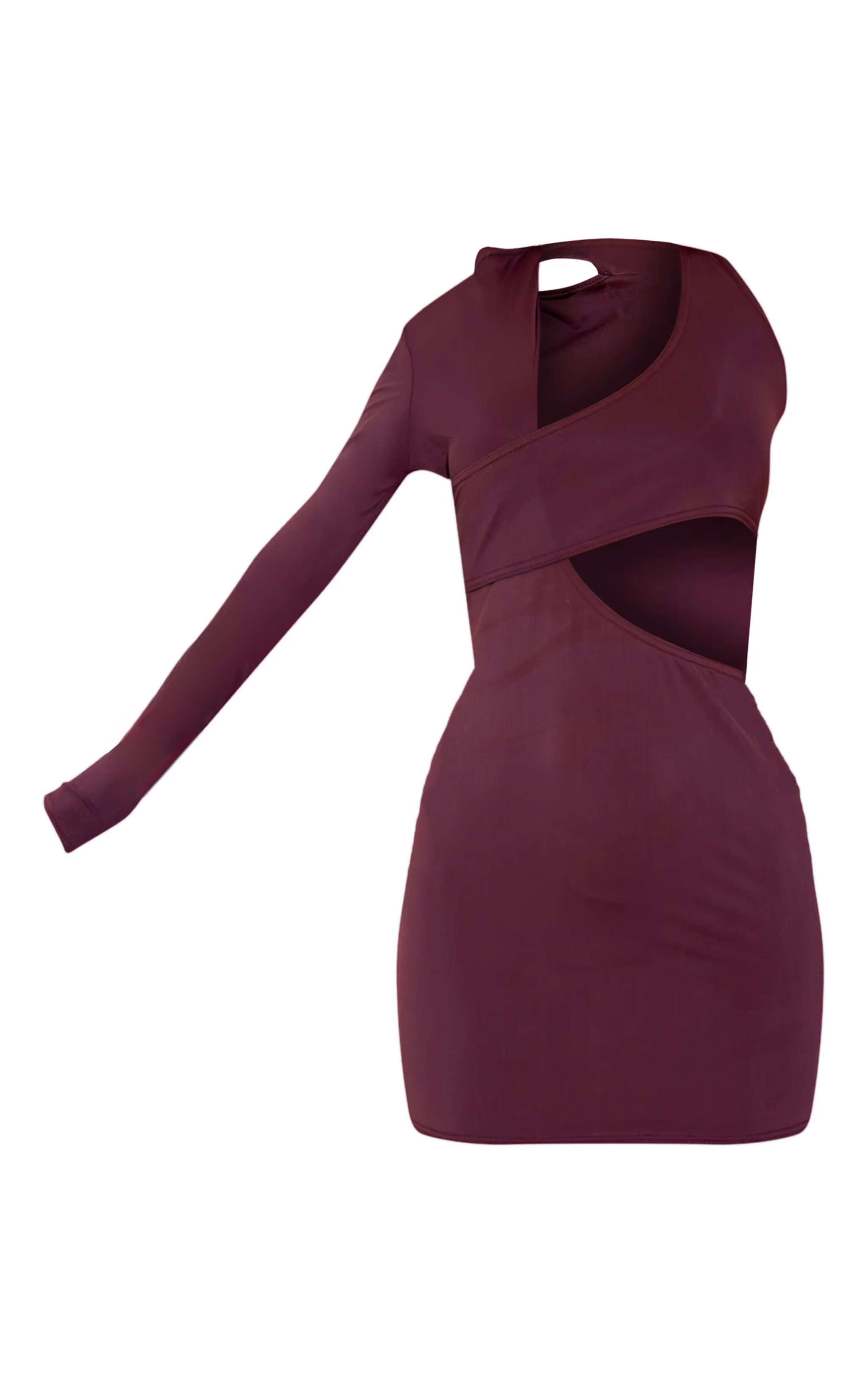 Chocolate Slinky Extreme Cut Out One Sleeve Mini Dress