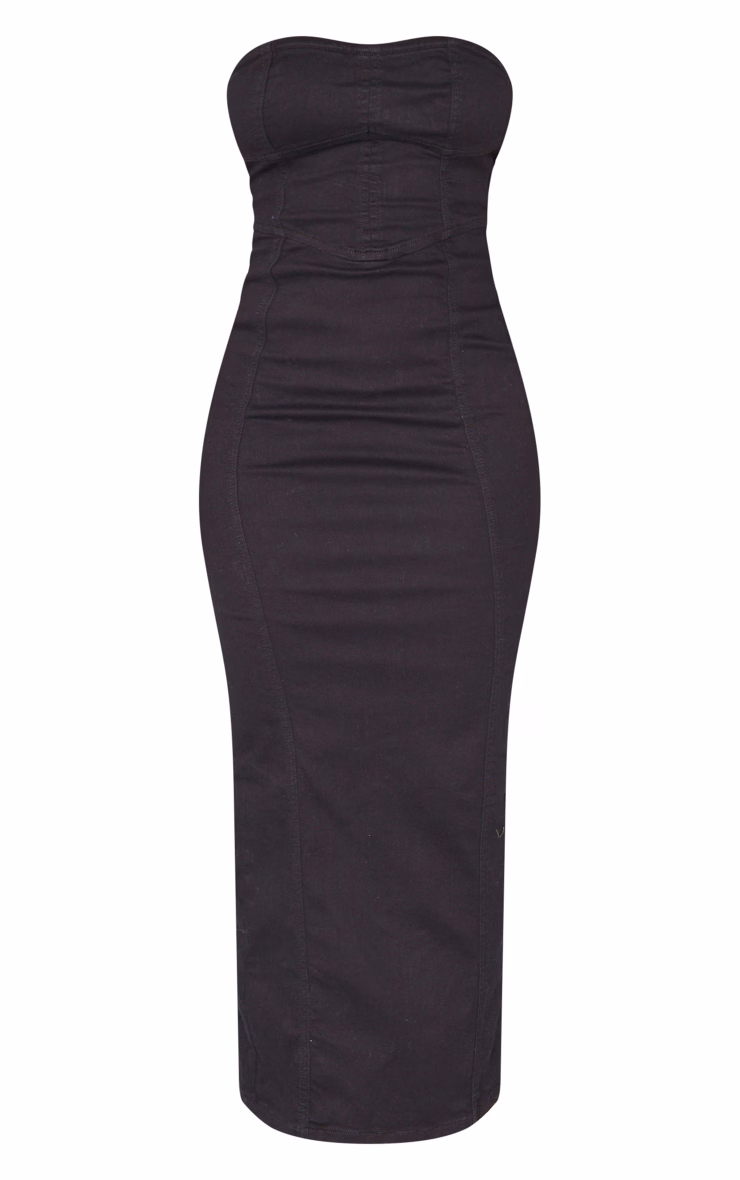 Shape Black Denim Seam Detail Split Back Midaxi Dress