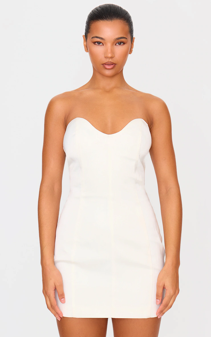 Cream Satin Sweetheart Neckline Mini Dress