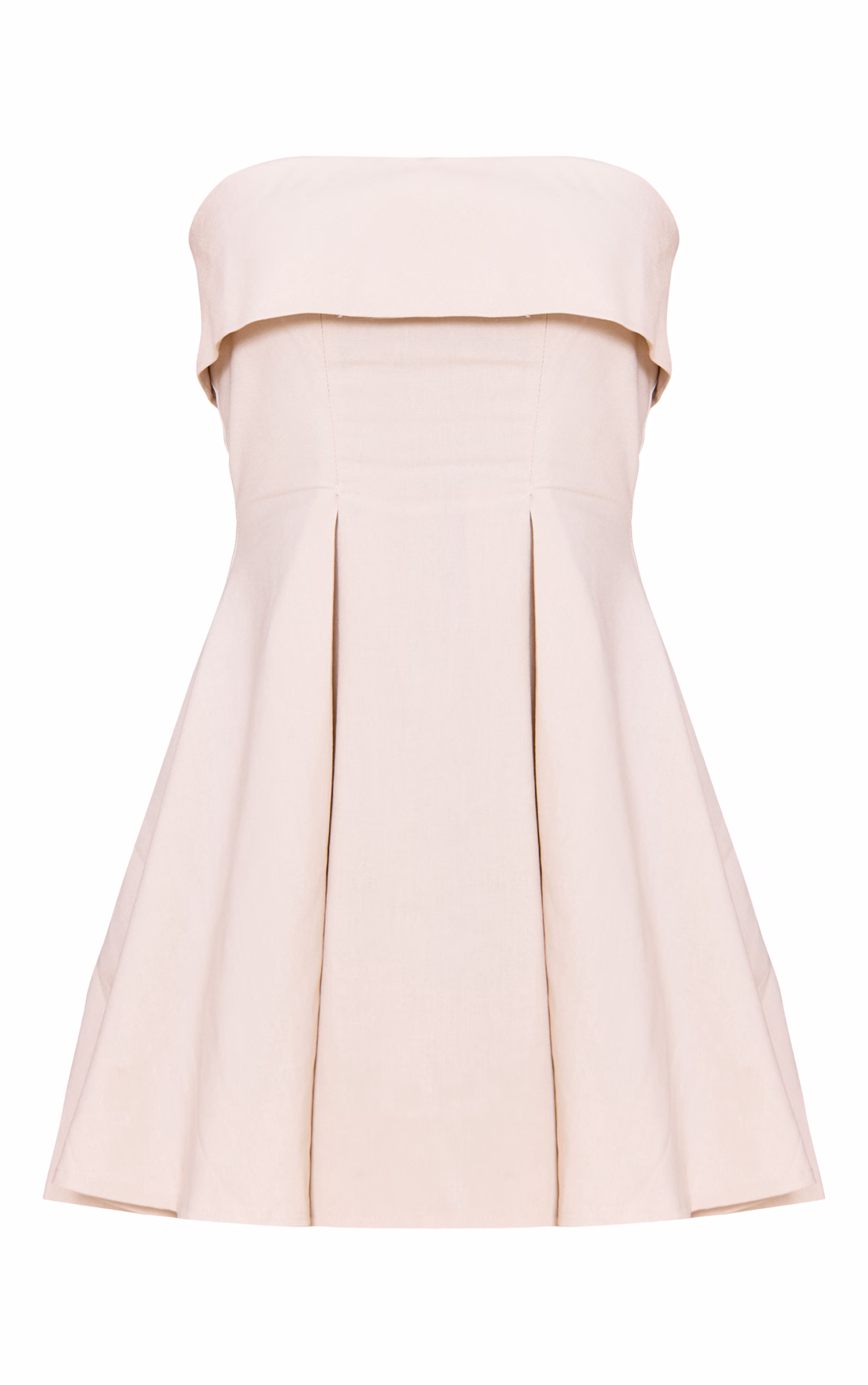 Natural Linen-Blend Bandeau Fold Over Shift Dress