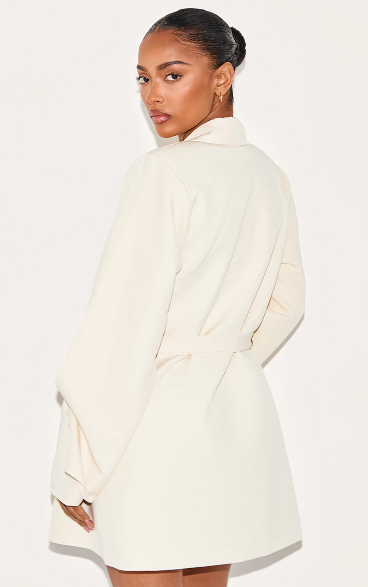 Shape Cream Tailored Pleated Sleeve Adjustable Waist Blazer Dress