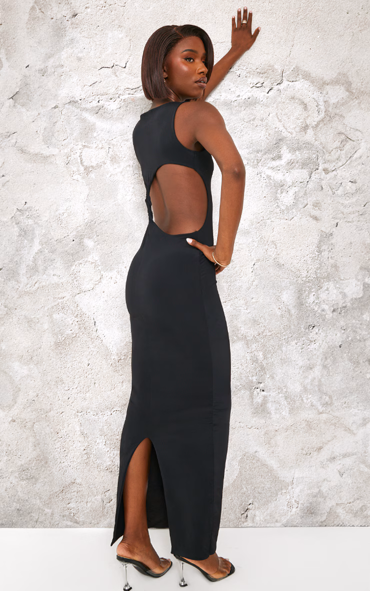 Tall Black Double Layer Twist Cut Out Back Maxi Dress
