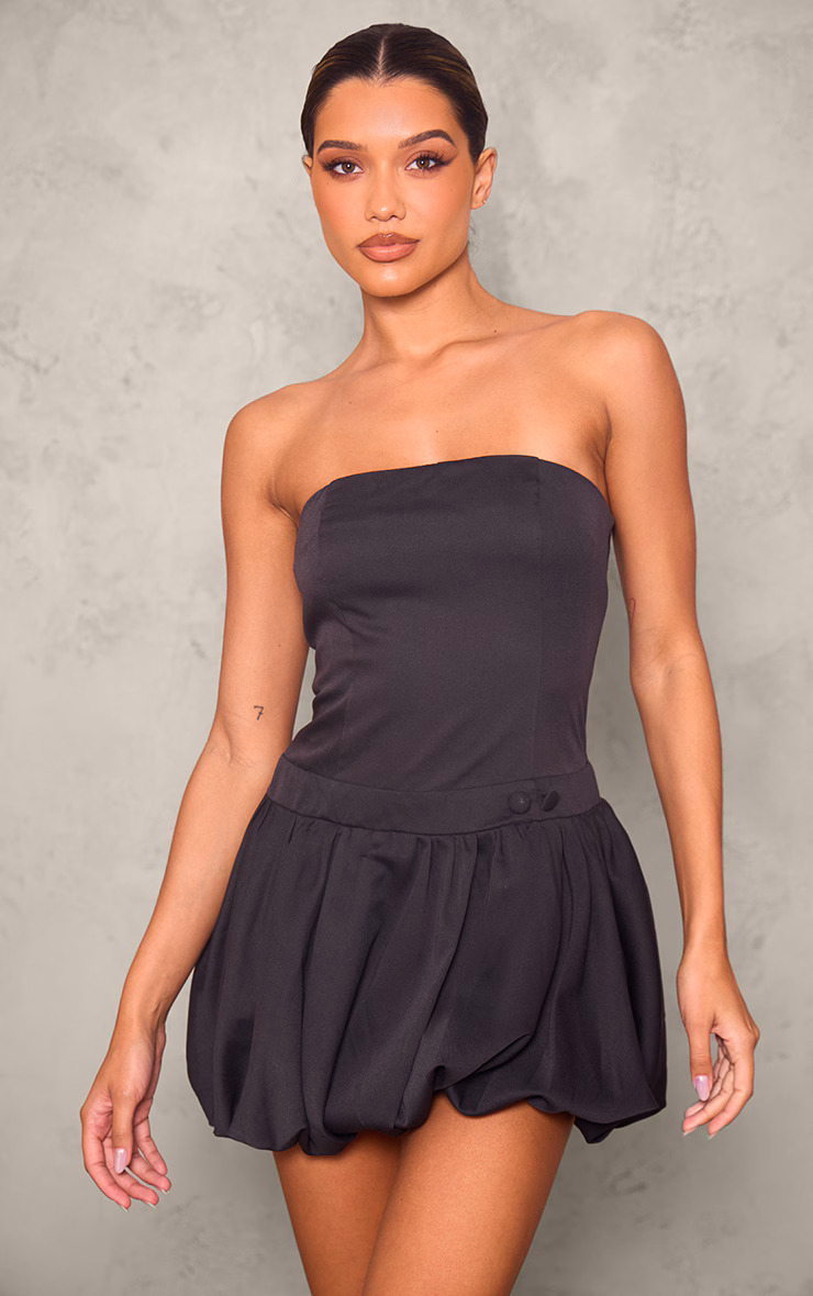 Black Bandeau Boned Puffball Mini Dress