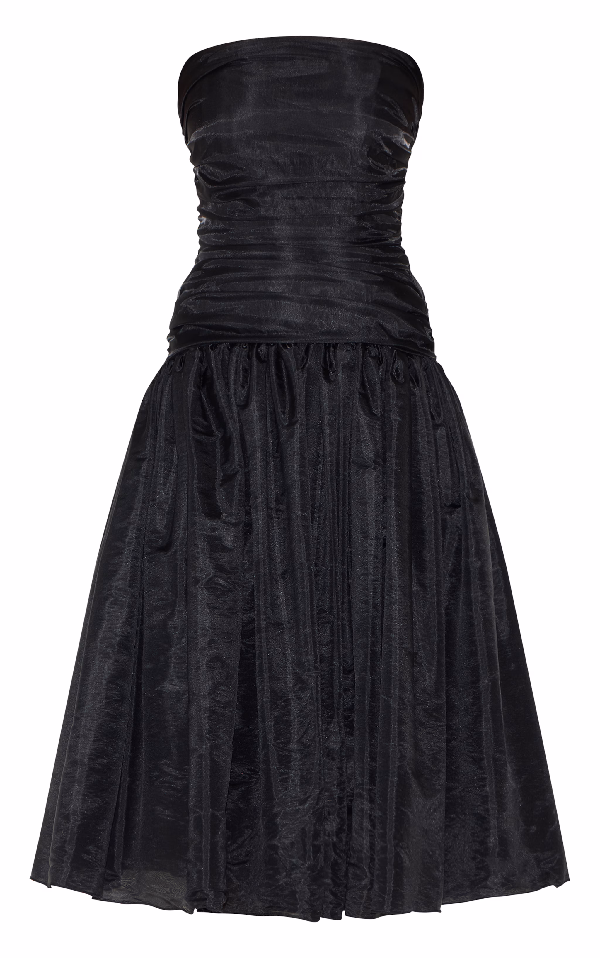 Black Organza Ruched Bodice Midi Dress