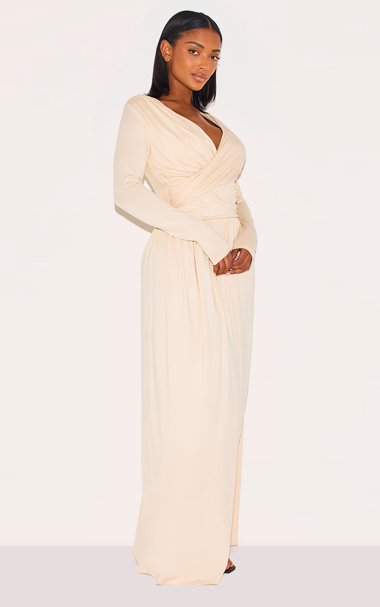 Shape Cream Super Soft Wrap Long Sleeve Maxi Shift Dress