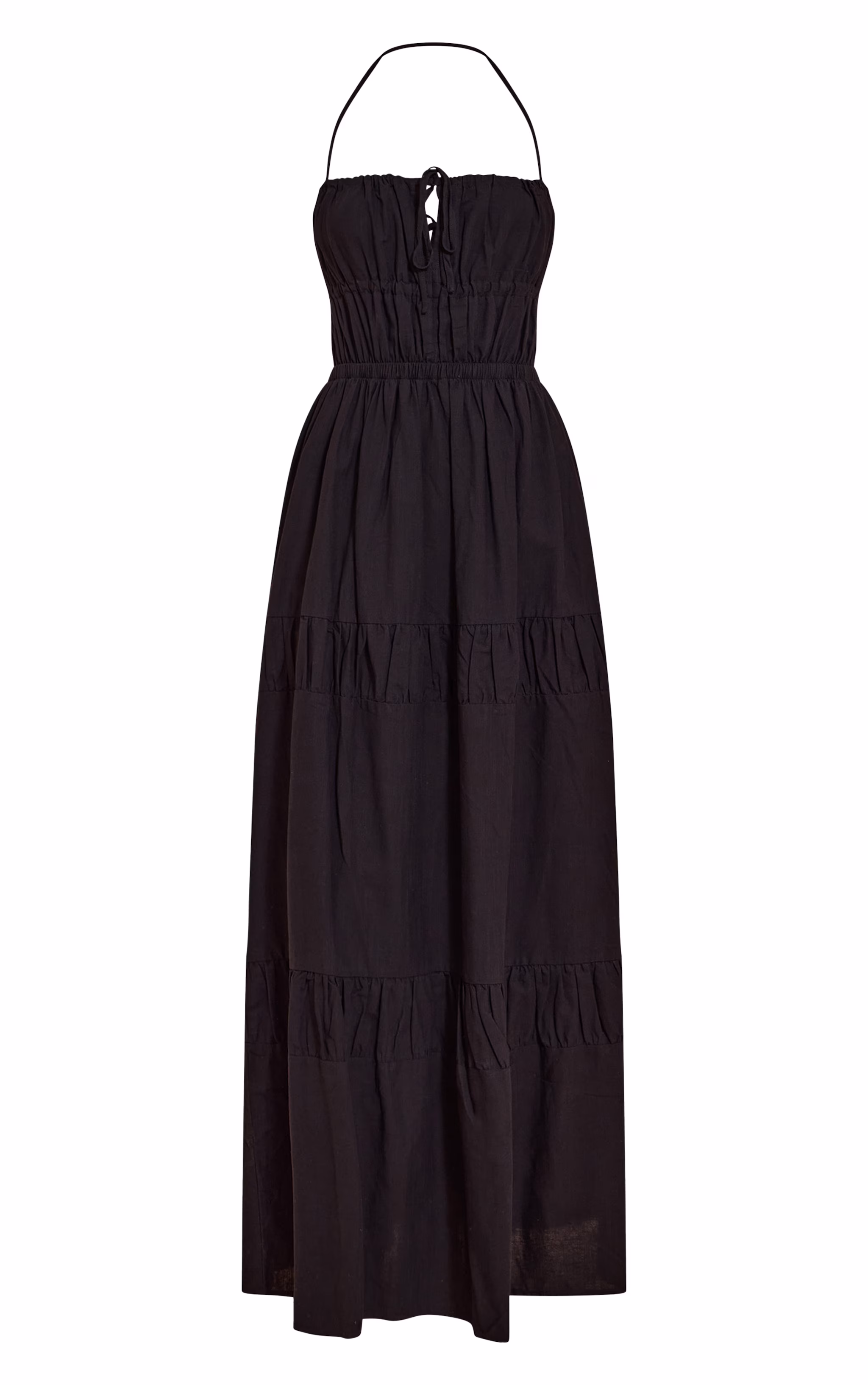 Black Ruched Backless Strappy Maxi Dress