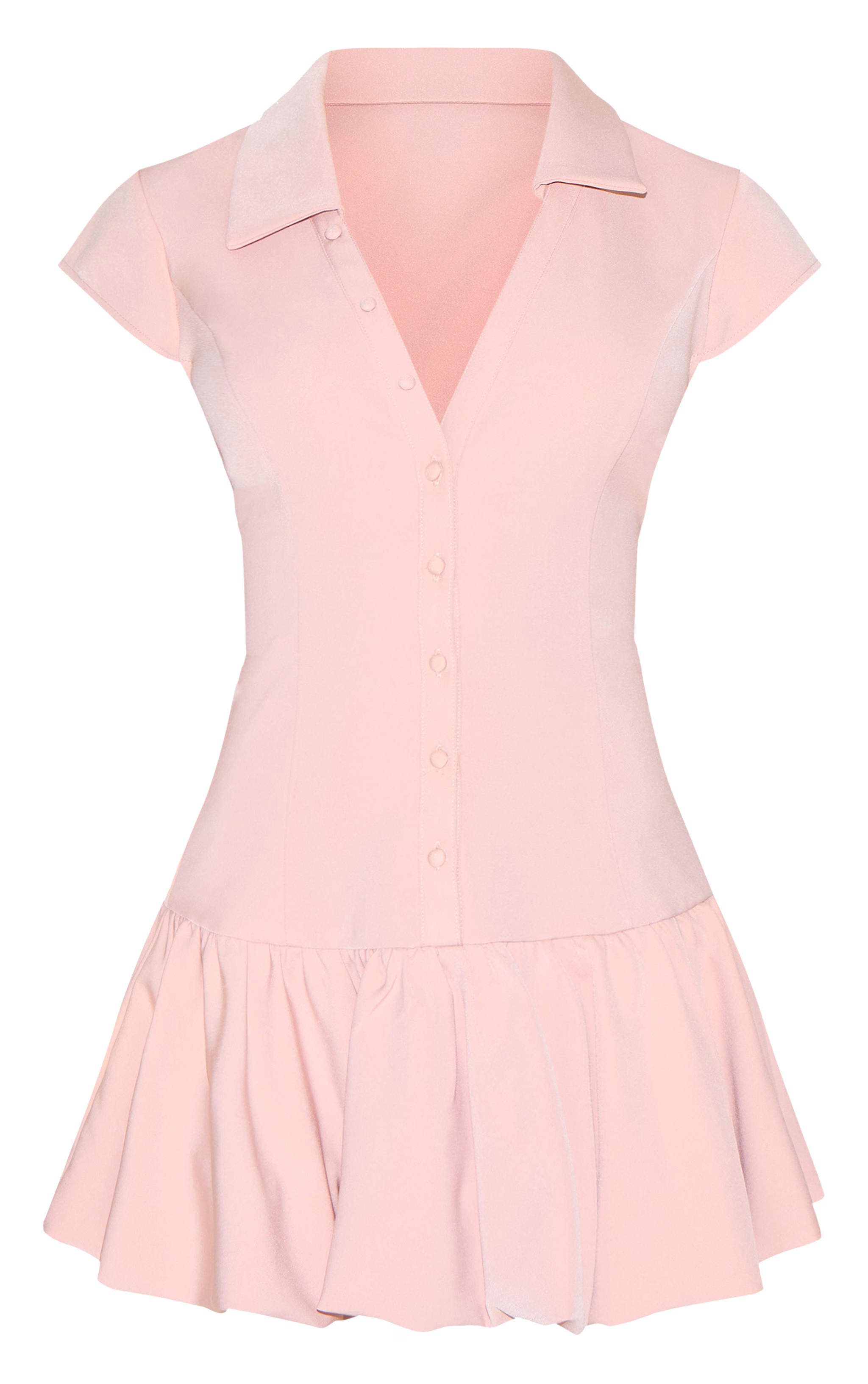 Petite Pale Rose V-neck Fitted Pleated Mini Dress