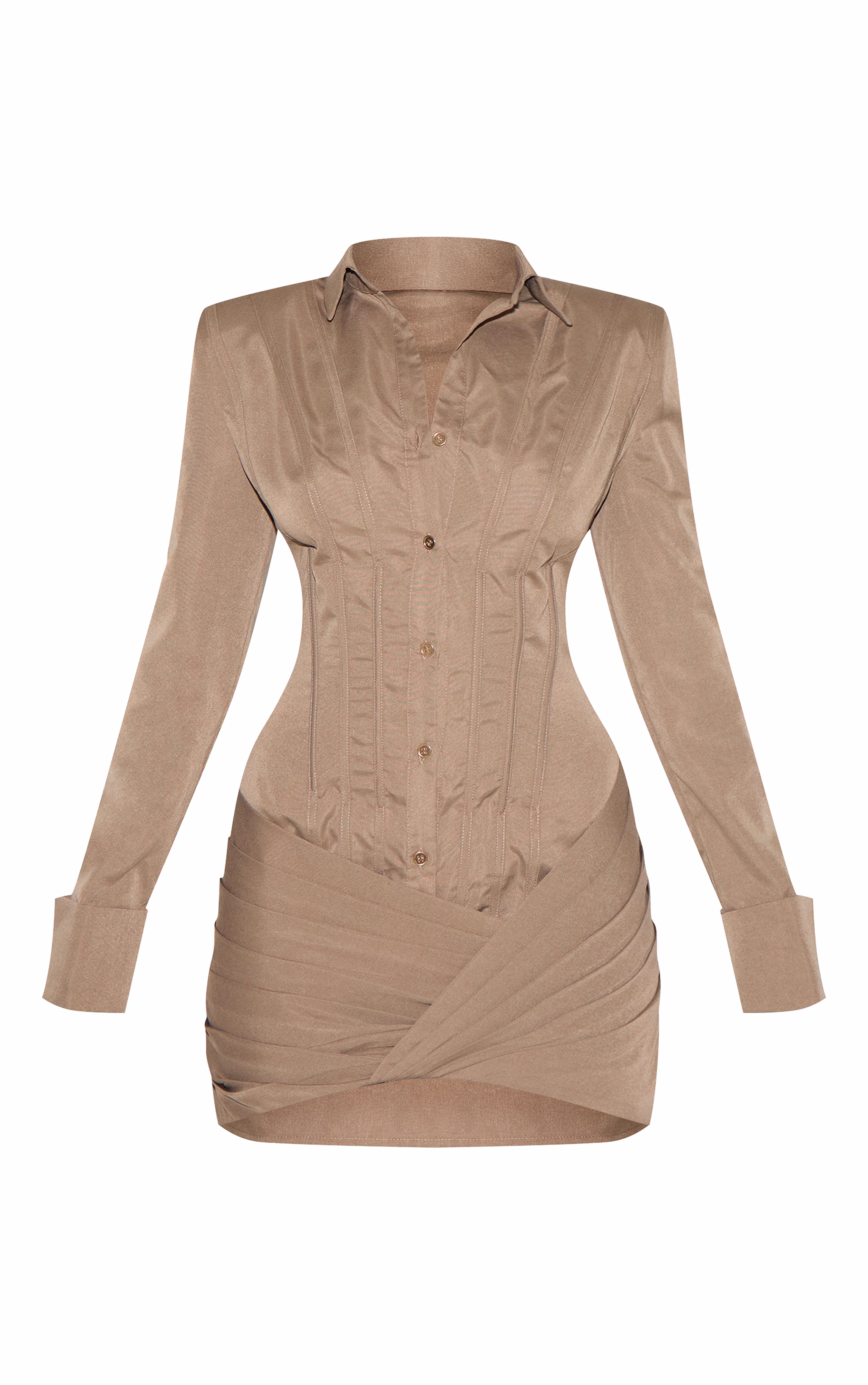 Mushroom Structured Woven Wrap Shirt Dress