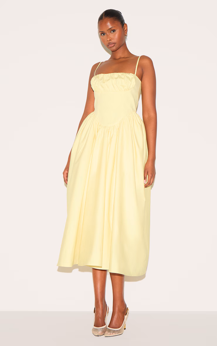 Lemon Ruched Bust Corset Strappy Midaxi Dress