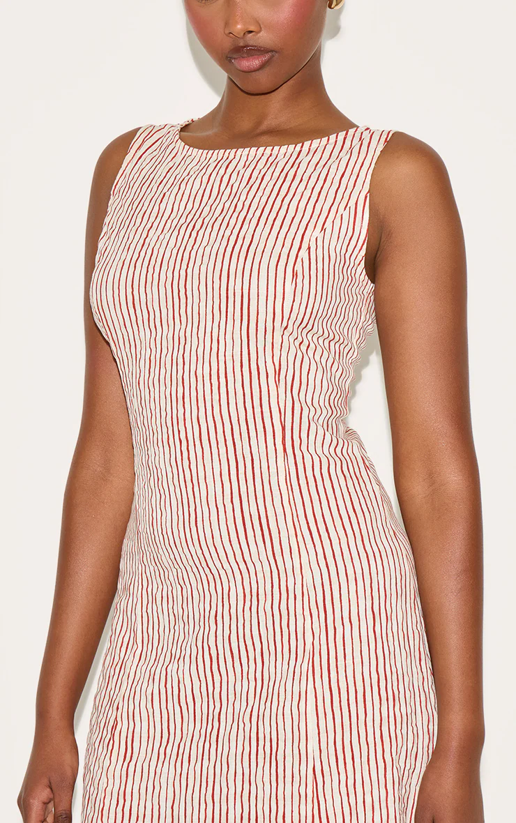 Red Striped Boat Neck Dress