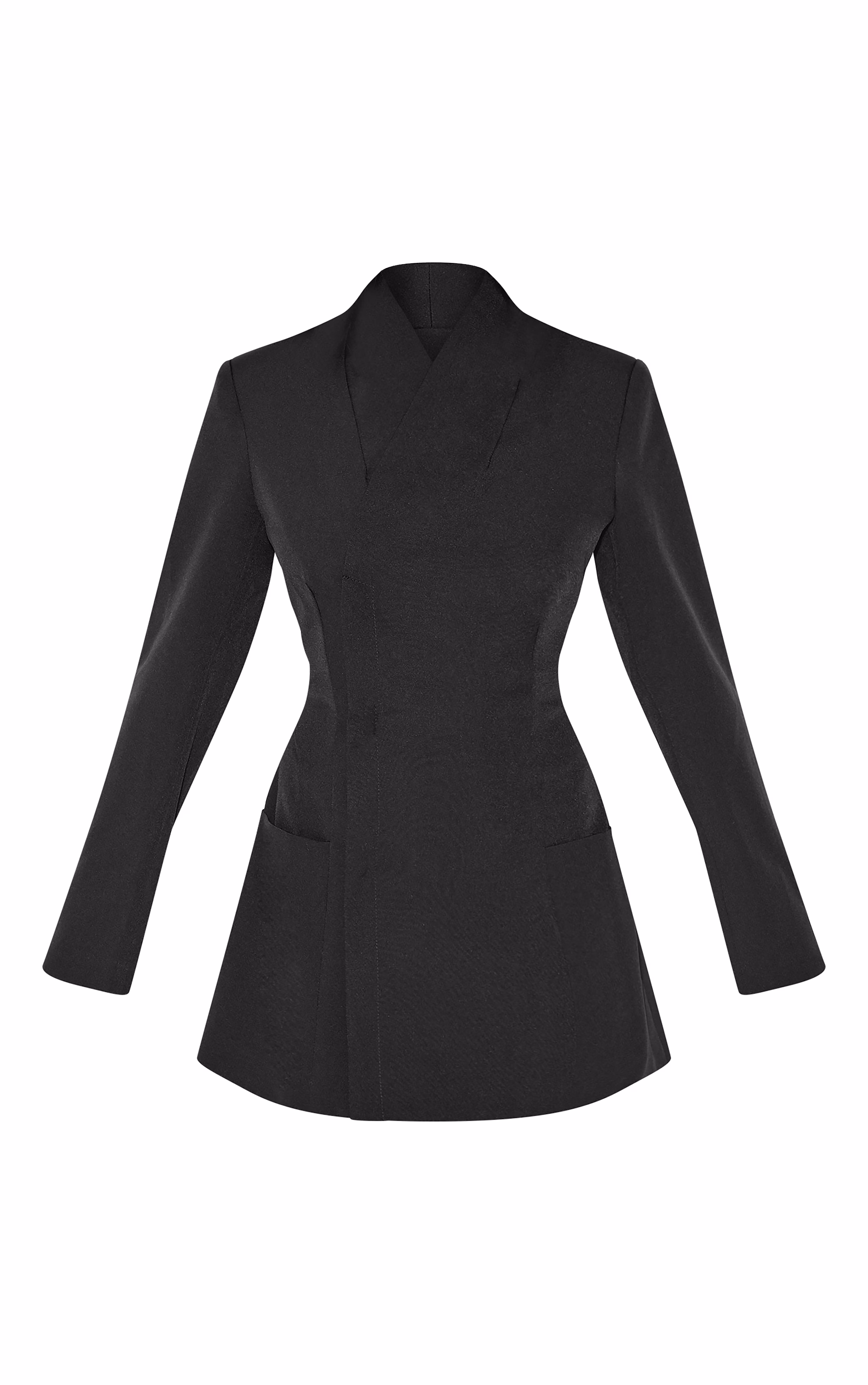 Black Woven Collarless Blazer Dress