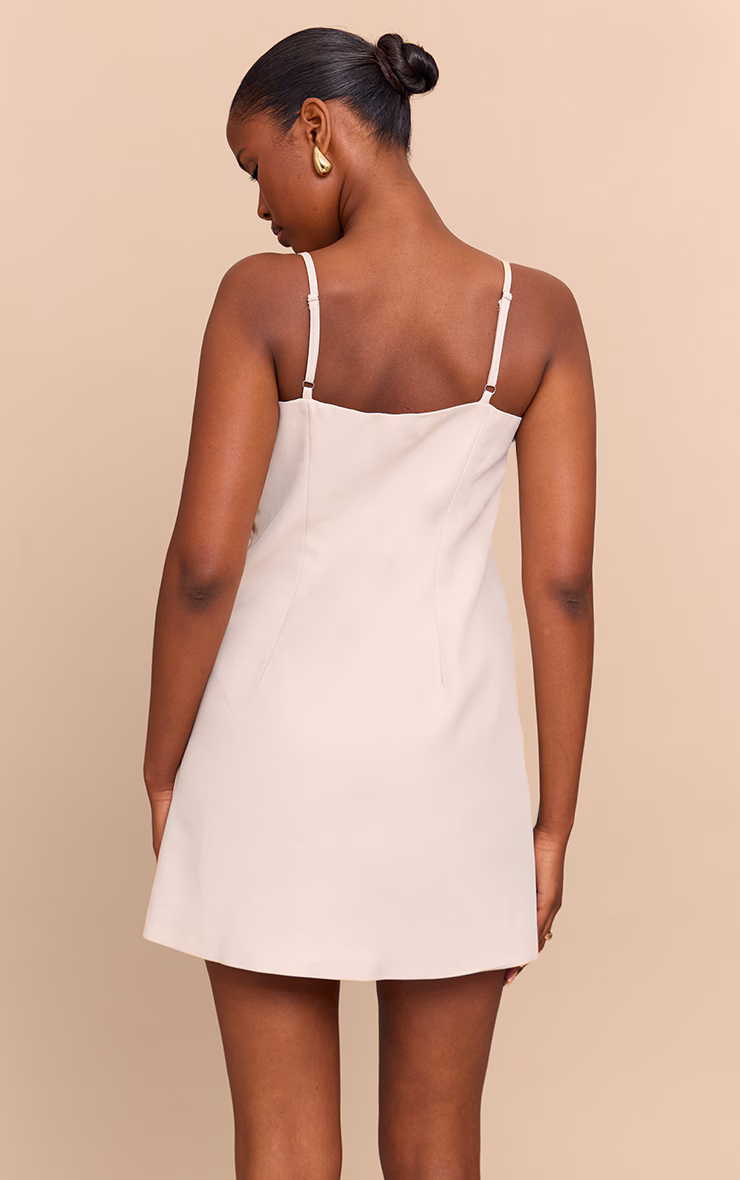 Natural Woven Side Button Detail Mini A-line Dress