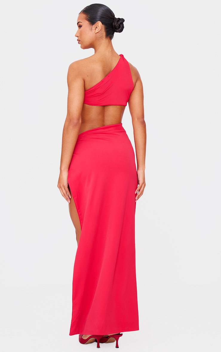 Red Double Layer Matte Cut Out Knot Detail Maxi Dress