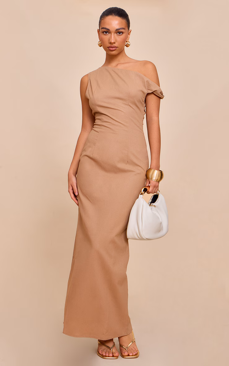 Taupe Knot Shoulder Maxi Dress