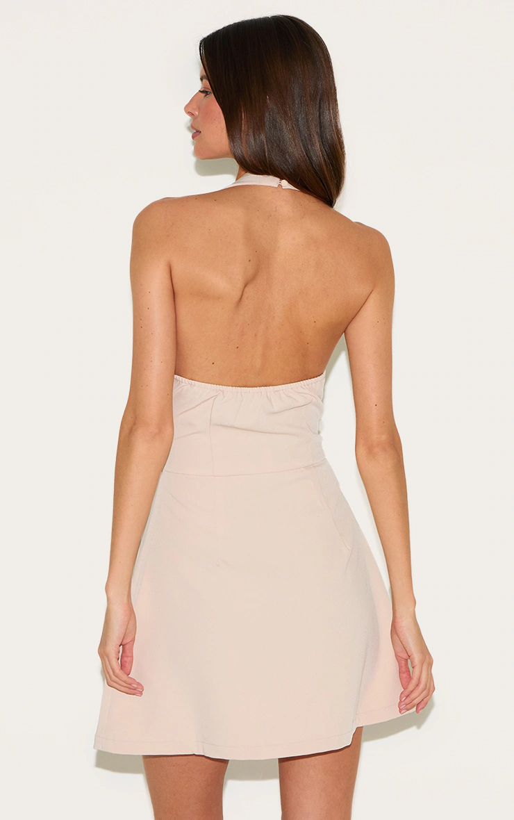 Cream Tailored Woven Halterneck A Line Dress