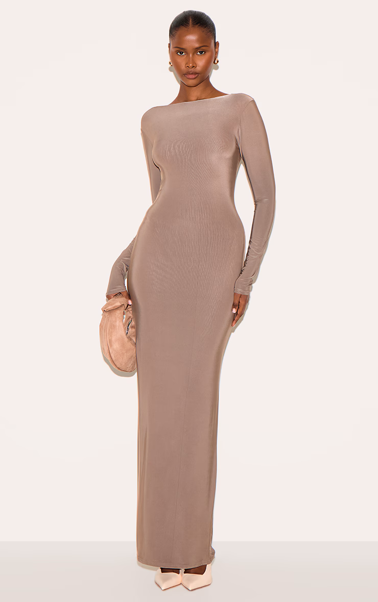 Mushroom Double Layer Deep Back Maxi Dress