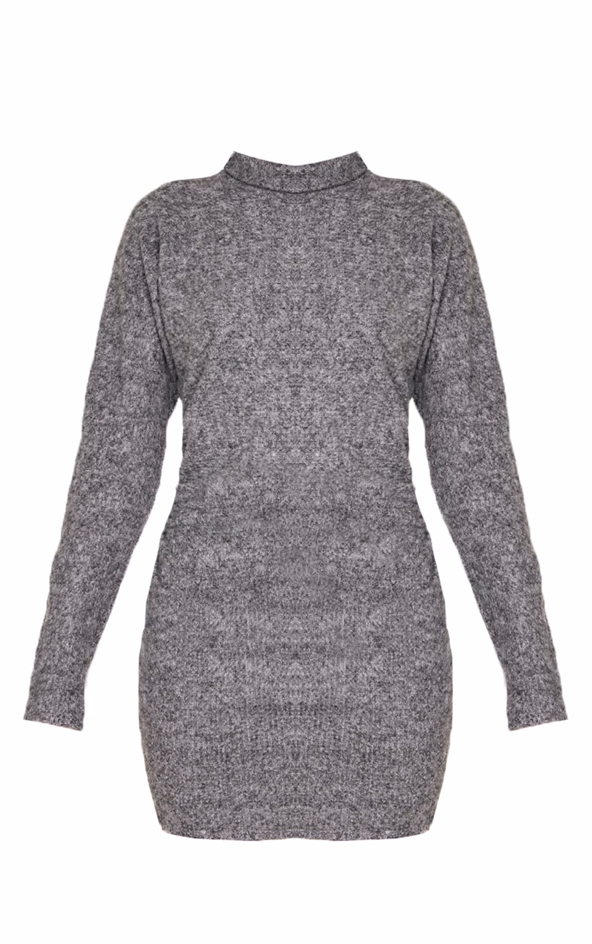 Charcoal Slouchy Ruched Detail High Neck Bodycon Dress
