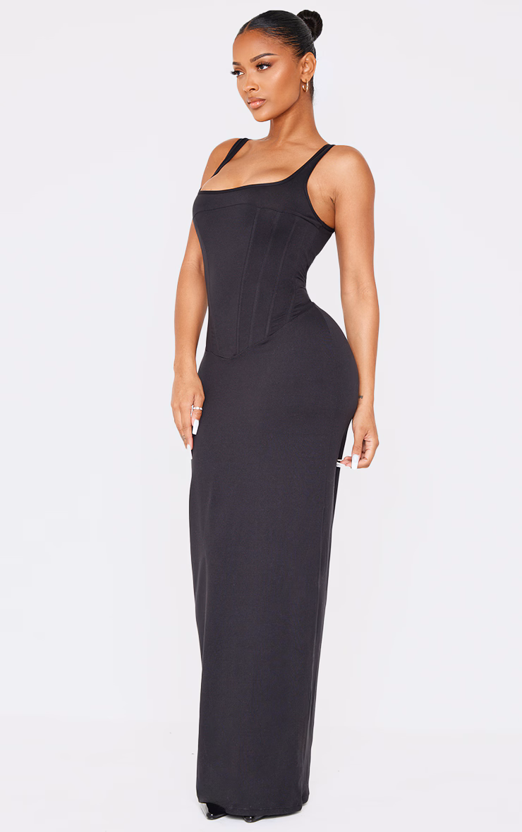 Shape Black Sculpt Square Neck Corseted Maxi Dress.