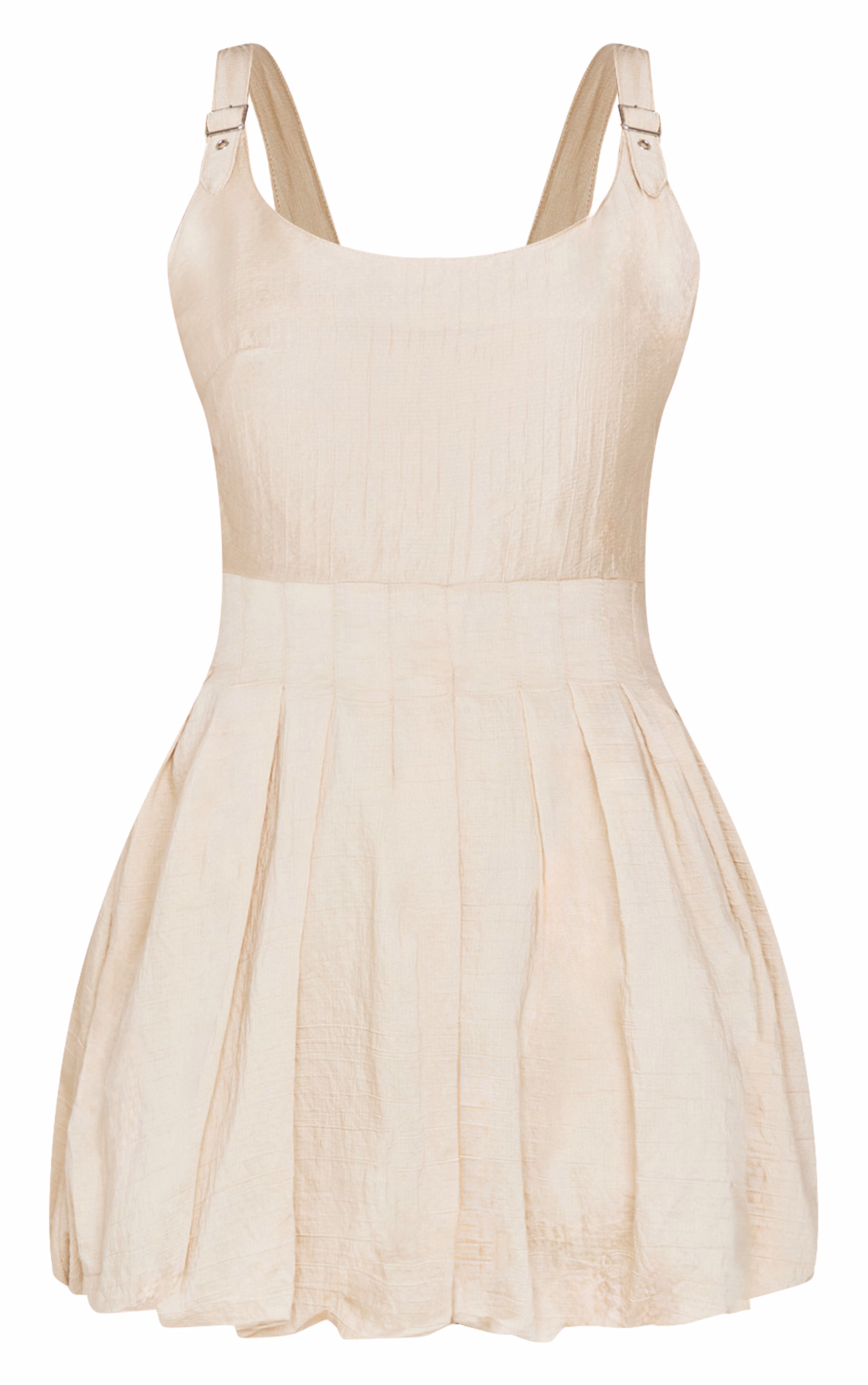 Cream Textured Buckle Strap Puffball Dress