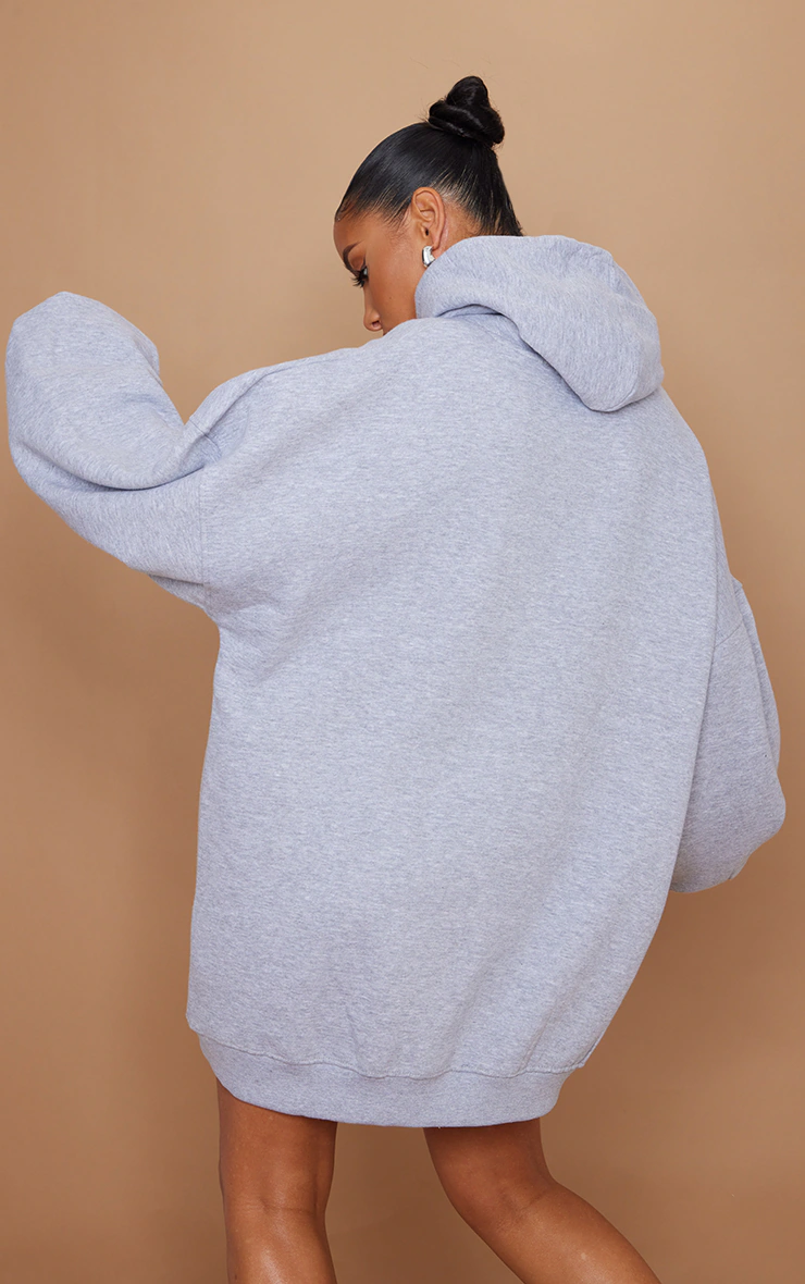 Grey Marl Oversized Hooded Sweatshirt Dress