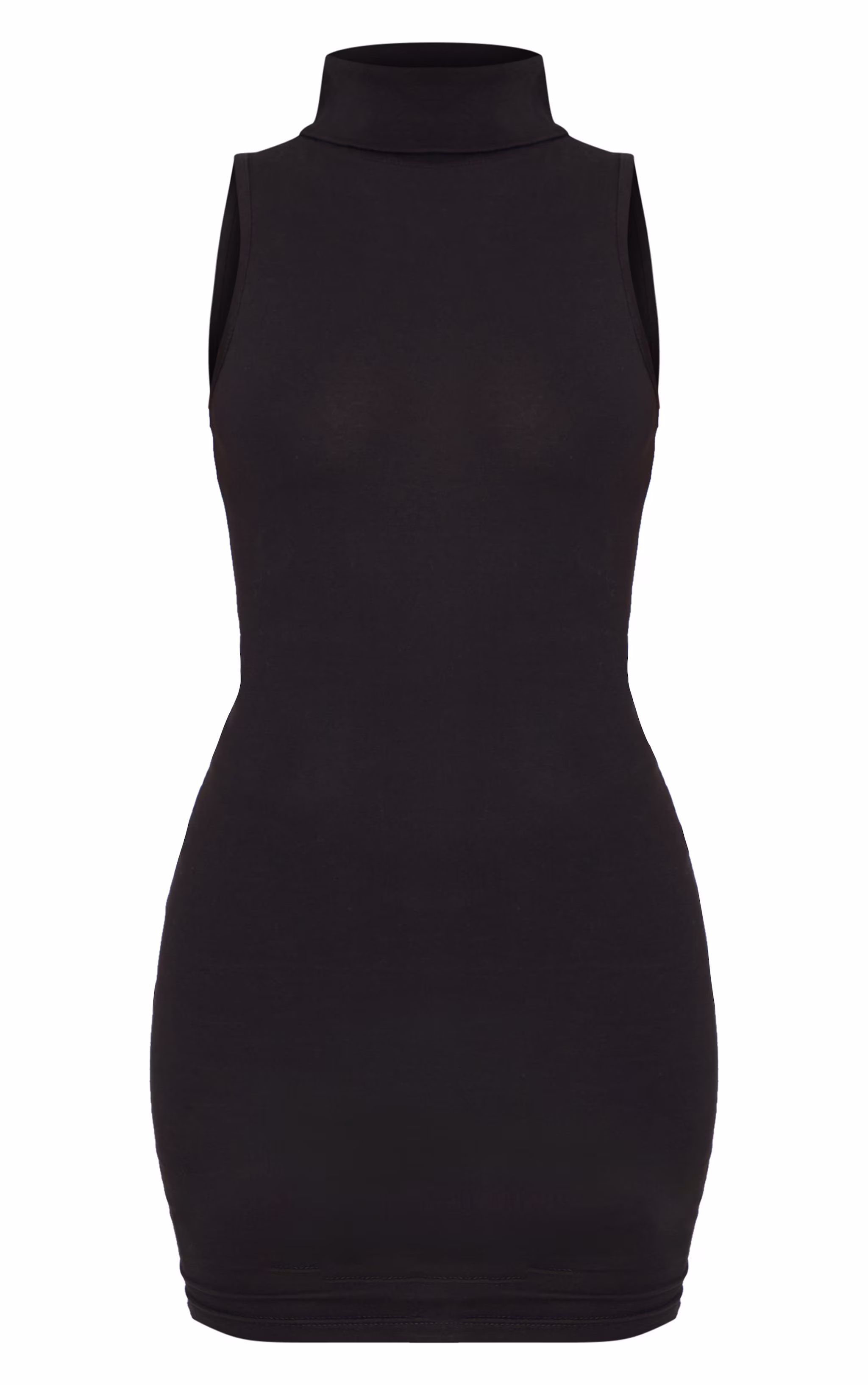 Black Cotton High Roll Neck Mini Dress