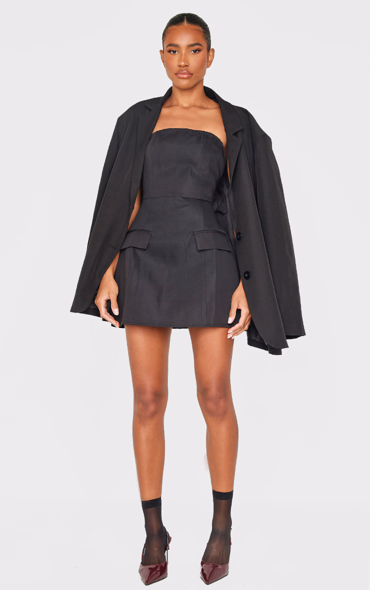 Black Bandeau Pocket Detail Shift Dress