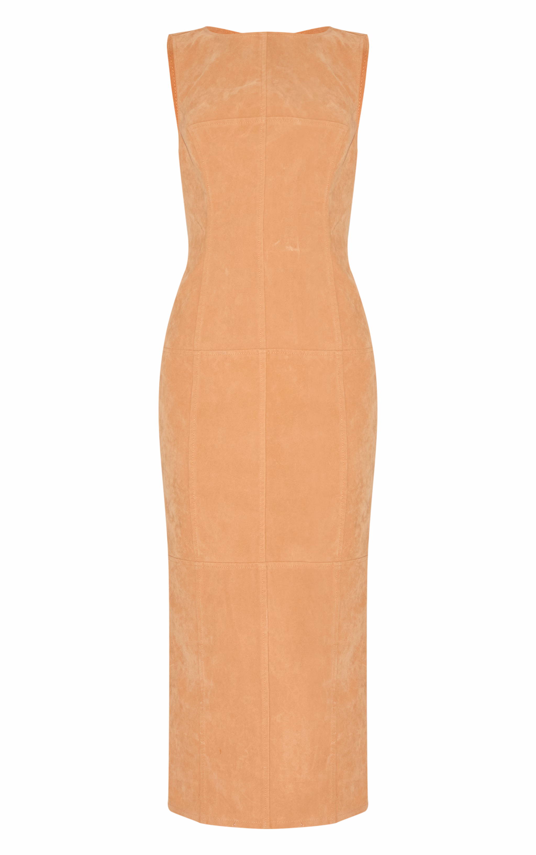 Butter Yellow Faux Suede Boat Neck Backless Maxi Dress