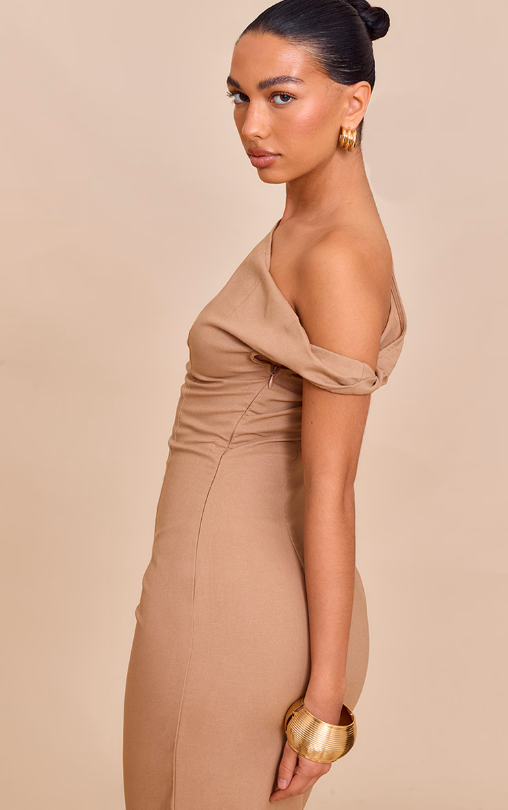 Taupe Knot Shoulder Maxi Dress