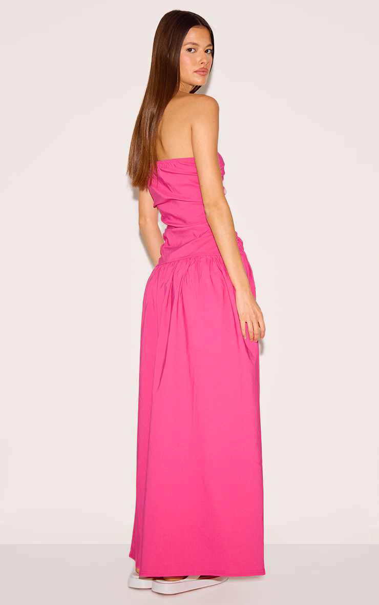 Fuchsia Stretch Woven Bandeau Ruched Maxi Dress