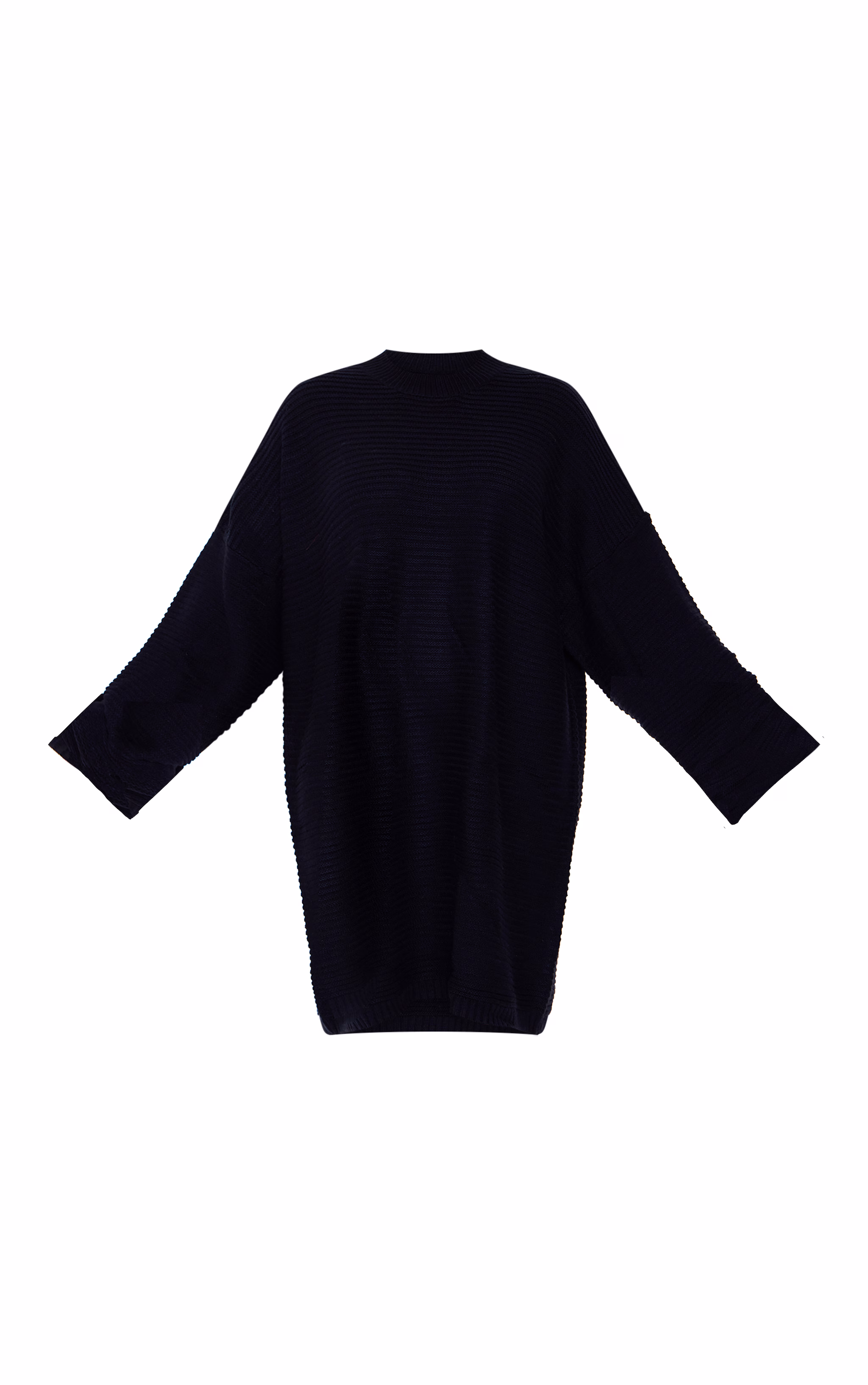 Plus Black Knitted High Neck Rib Sweater Dress