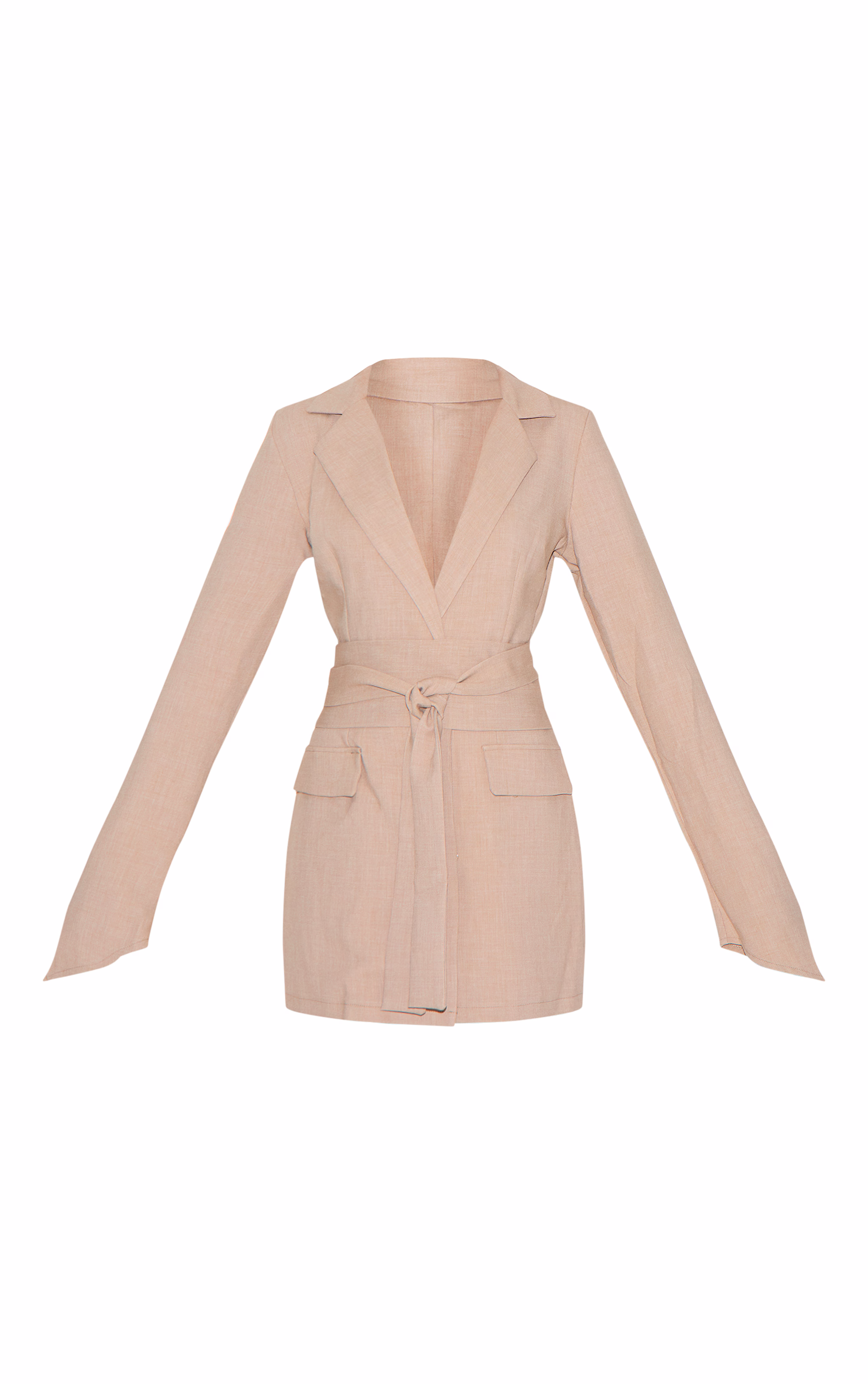 Stone Woven Wrap Belted Blazer Dress