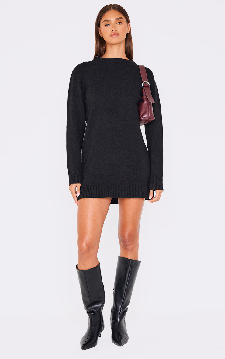 Black Soft Knit Oversized Basic Sweater Dress