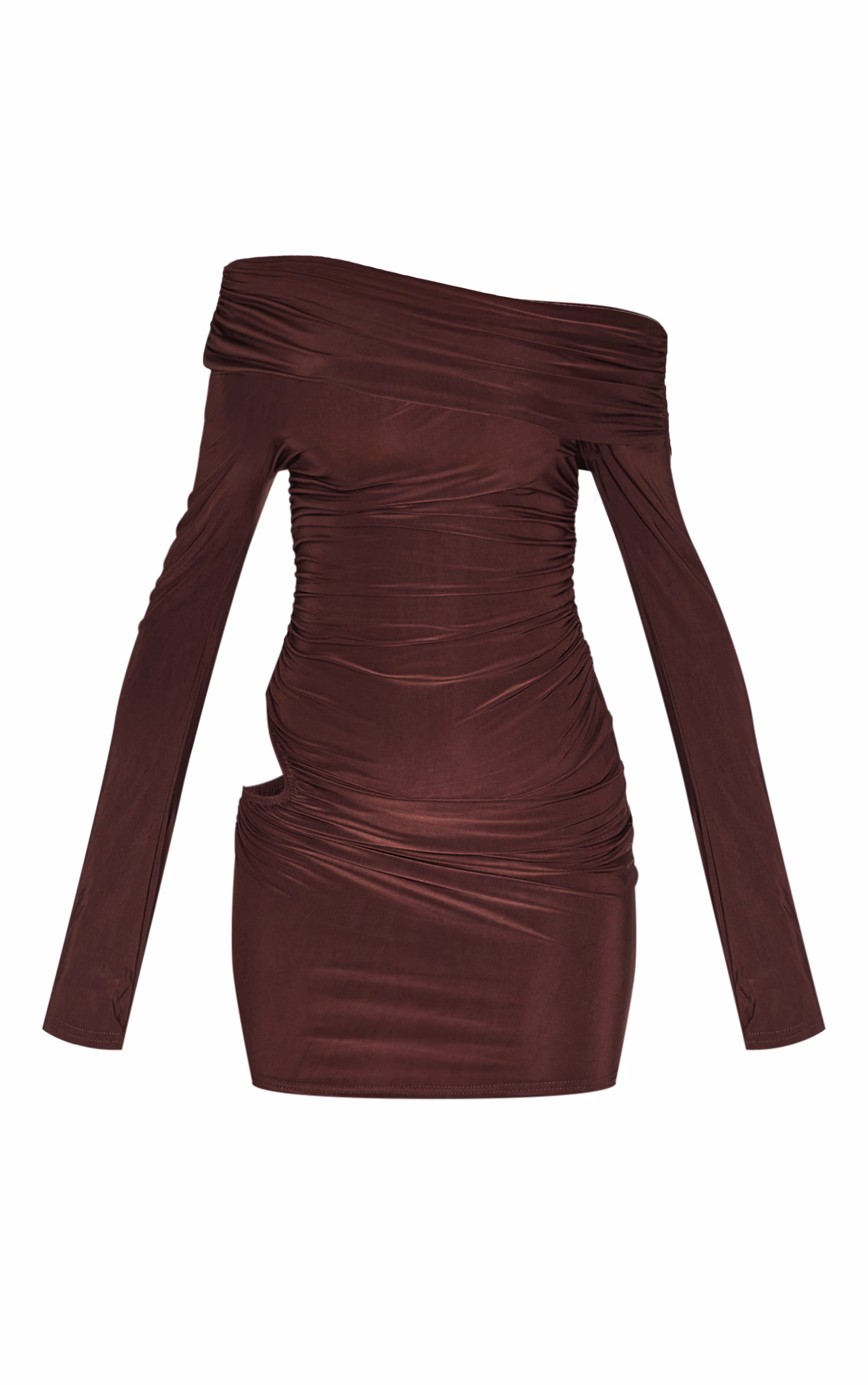 Chocolate Double Slinky Asymmetric Cut Out Mini Dress