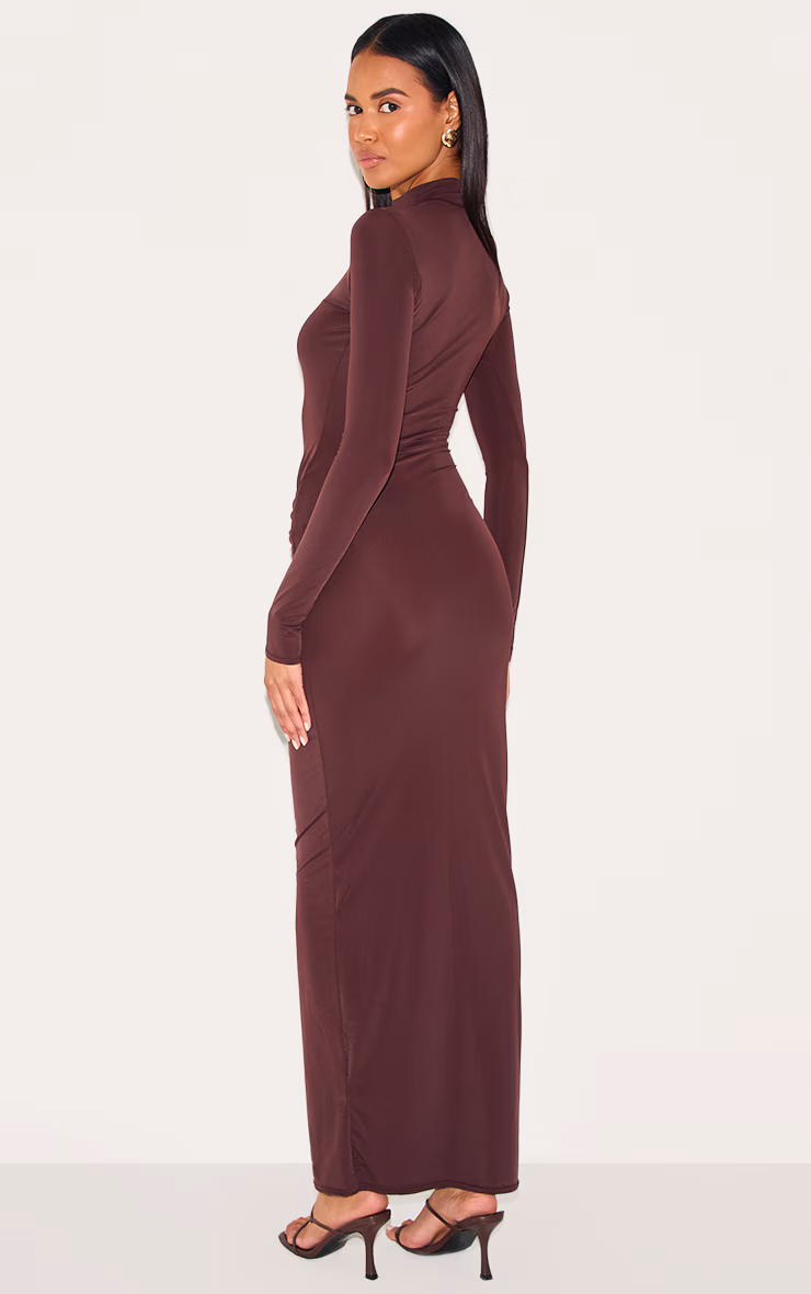 Chocolate Matte Sculpt Wrap Maxi Dress