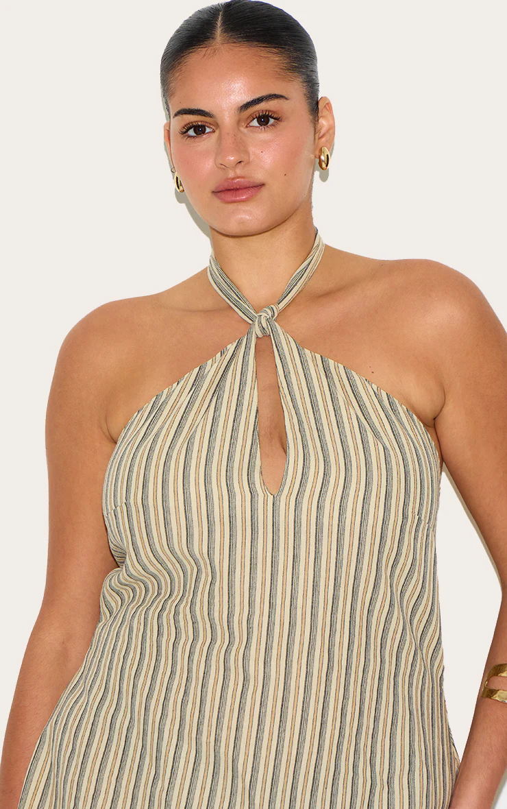 Plus Stone Striped Halterneck Shift Dress
