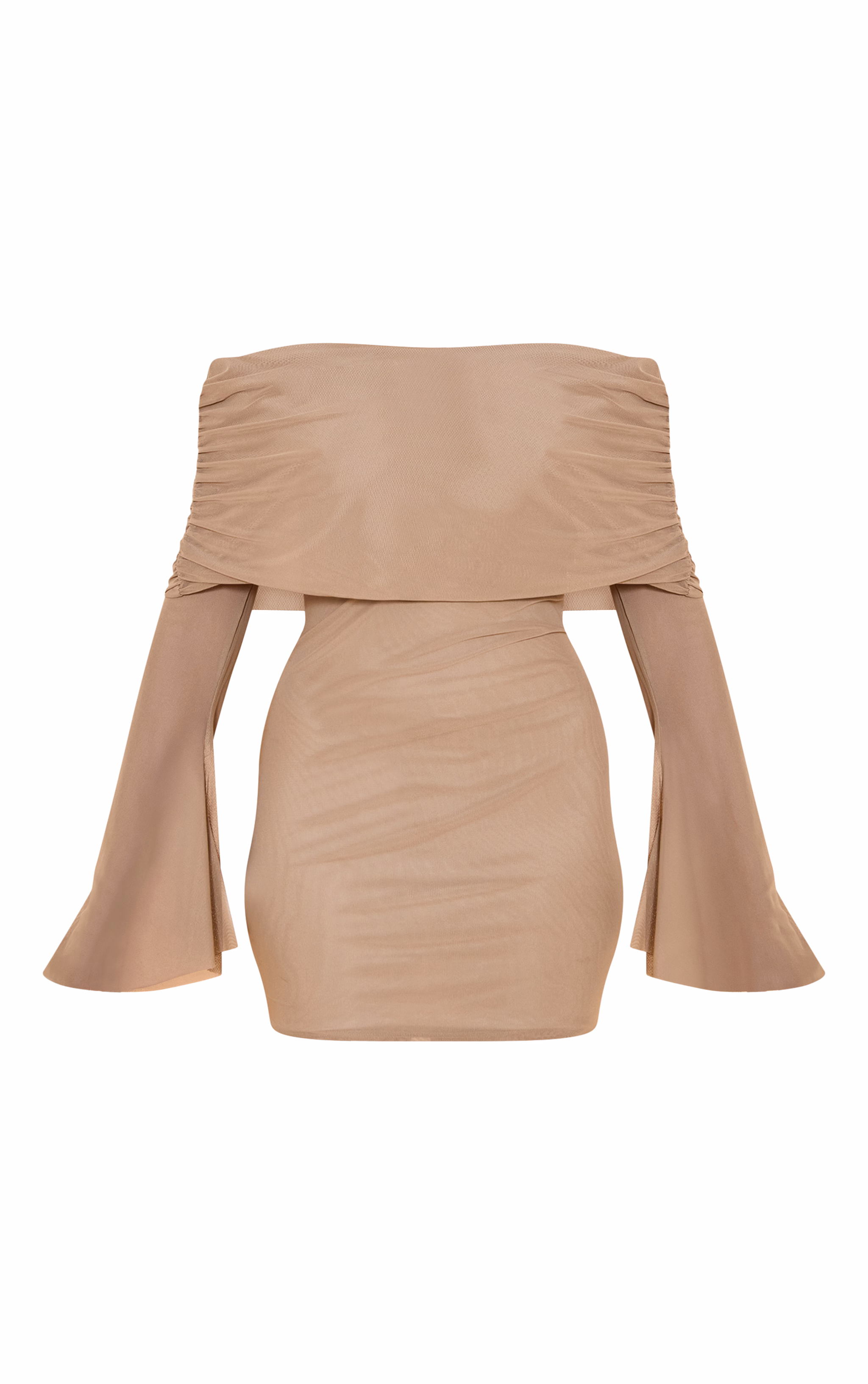 Taupe Lined Mesh Long Sleeve Mini Dress