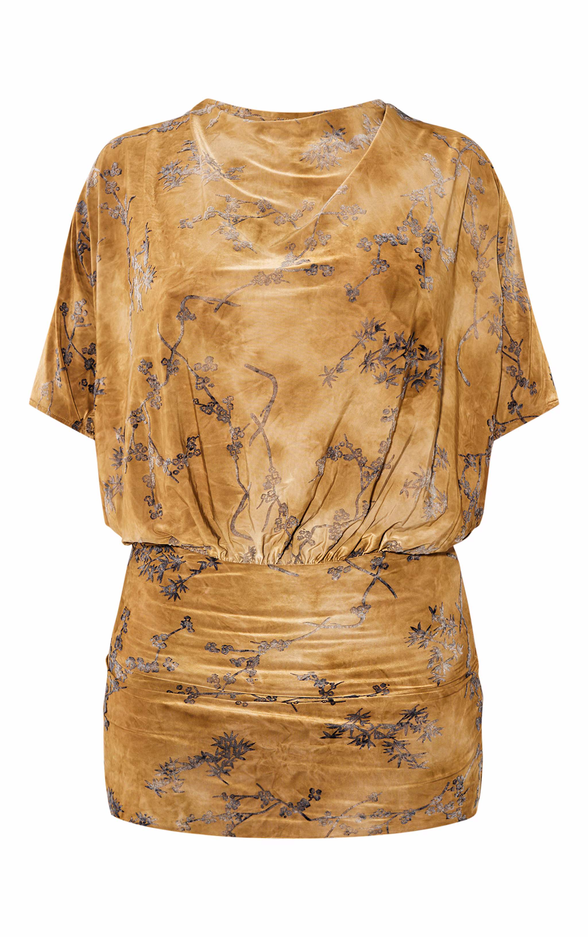 Petite Green Devore Asymmetric Open Back Mini Dress