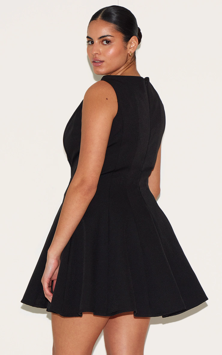 Plus Black Woven Pleated Slash Neck Shift Dress