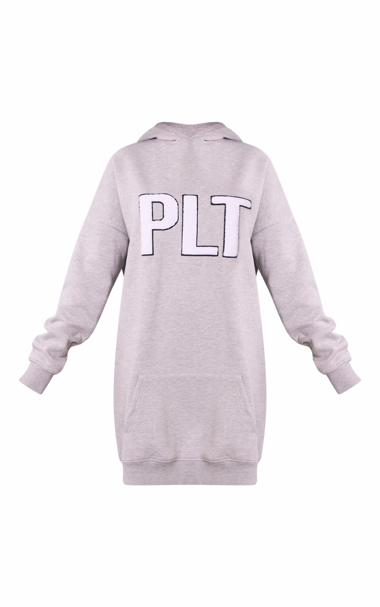 PRETTYLITTLETHING Grey Marl Borg Graphic Sweater Dress