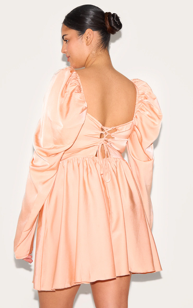 Plus Blush Satin Corset Detail Puffball Shift Dress