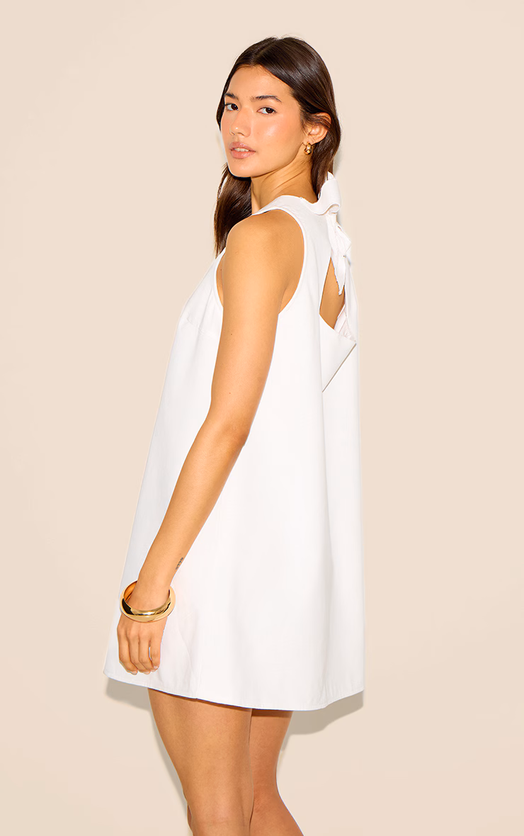 White Linen-Blend Tie Back Sleeveless Shift Dress